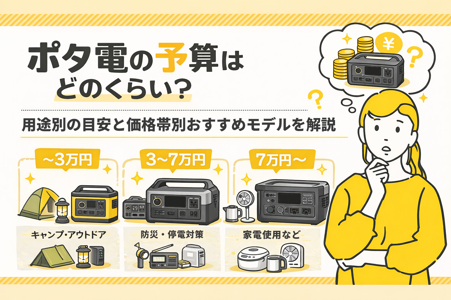 ポタ電の予算はどのくらい？用途別の目安と価格帯別おすすめモデルを解説