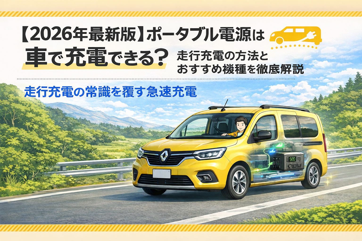 【2026年版】ポータブル電源を車で走行充電する方法｜800W〜1000W高速充電の選び方とおすすめ機種