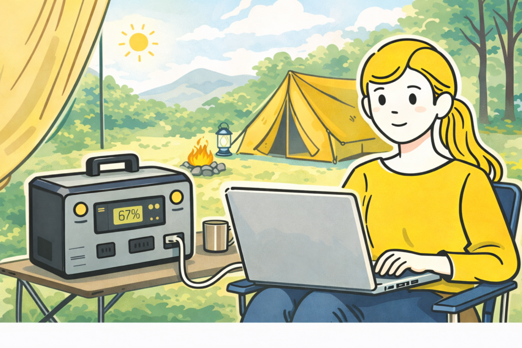 ポタ電でノートパソコンをを充電する